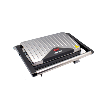 Muvip Sandwichera Inox Grill (potencia 750w, Placas Antiadherentes Tipo Grill, Placa Superior Basculante, Asa Tacto Frío, Presión Uniforme, Acabado Inox, Limpieza Fácil) – Gris