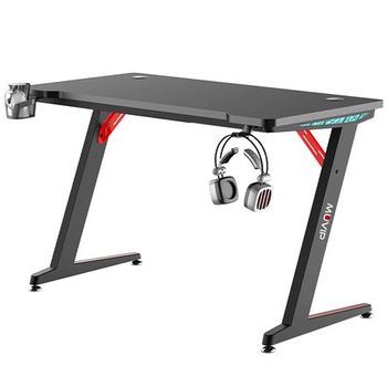 Pro300 Mesa Gaming Fibra De Carbono Con Luz Rgb - Solida - Gran Superficie - Portavasos - Gancho Para Auriculares - Medidas 120x60x75cm - Muvip