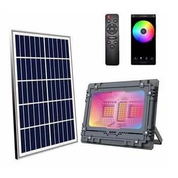 Foco Solar Led Rgb 60w - 515lm - Bluetooth - Bateria 5v/6ah - Control Remoto - Ip67 Elbat