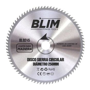 Disco Corte De Madera Para Sierra 250mm - 36 Dientes Con Recubrimiento En Carburo De Tungsteno Blim