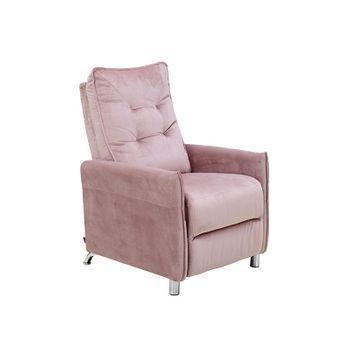 Sillón Relax Con Reclinación Manual, Tapizado En Terciopelo Rosa