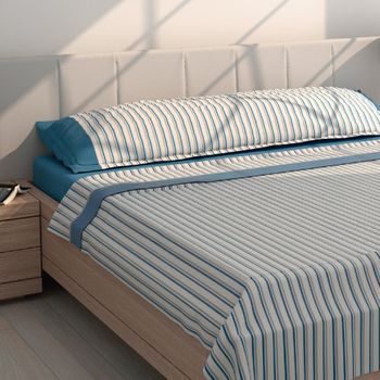 Juego De Sábanas  Azul / Blanco Cama 180x190/200 Cm  Don Descanso Vega