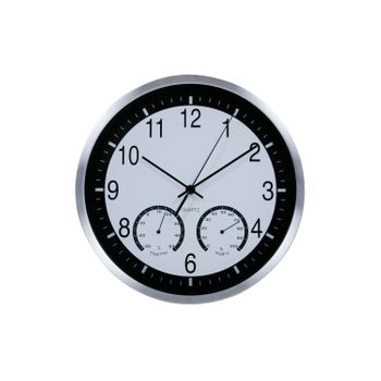 Reloj Analógico De Pared Con Indicador De Temperatura Y Humedad En Blanco Y Negro