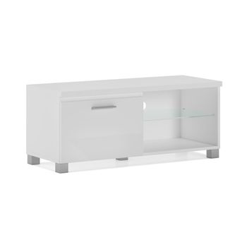 Mueble Tv 100 Con Led Para Salón, Comedor, Color Blanco Mate Y Lacado Blanco, 100x40x42cm