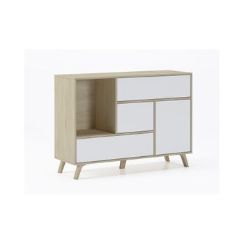 Mueble Auxiliar Cocina 4 Puertas con 1 Cajón Acabado Roble Canadian FORES  Kira 186x72x40 cm - Blanco