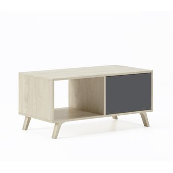 Mesa De Centro Baja Con Puertas, Salón Comedor, Modelo Wind, Color Estructura Puccini, Color Puertas Gris Antracita,  92x50x45cm De Altura.