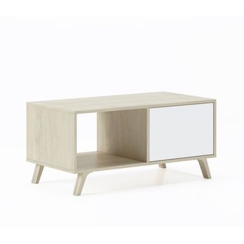 Mesa De Centro Baja Con Puertas, Salón Comedor, Modelo Wind, Color Estructura Puccini, Color Puertas Blanco,  92x50x45cm De Altura.