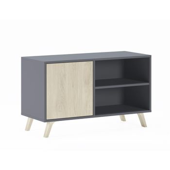 Mueble Tv De Salón Comedor, Modelo Wind, Color Estructura Gris Antracita, Color Puerta Puccini,  95x40x57cm