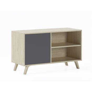 Mueble Tv De Salón Comedor, Modelo Wind, Color Estructura Puccini, Color Puerta Gris Antracita,  95x40x57cm