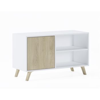 Mueble Tv De Salón Comedor, Modelo Wind, Color Estructura Blanco, Color Puerta Puccini,  95x40x57cm
