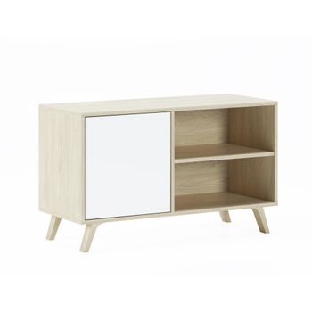 Mueble Tv De Salón Comedor, Modelo Wind, Color Estructura Puccini, Color Puerta Blanco,  95x40x57cm