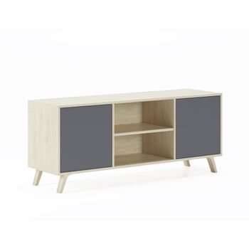 Mueble Tv De Salón Comedor  Con 2 Puertas,  Modelo Wind, Color Estructura Puccini, Color Puertas Gris Antracita,  140x40x57cm