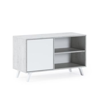 Mueble Tv De Salón Comedor, Modelo Wind, Color Estructura Cemento, Color Puerta Blanco Mate,  95x40x57cm