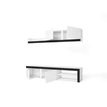 Mueble De Salón Idem "naturale" - Módulos De Comedor - Mueble Tv Salón - Conjunto De Muebles - Módulo De Almacenaje -  Estilo Moderno - Color Blanco/negro 200 X 180 X 40 Cm