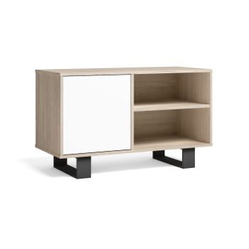 Mueble Tv 100 Con Puerta Izquierda, Salón Comedor, Modelo Wind, Color Estructura Roble, Color Puerta Blanco, Medidas 95x40x57cm De Altura.