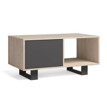 Mesa De Centro Con Puertas, Salón Comedor, Modelo Wind, Color Estructura Roble, Color Puertas Gris Antracita, Medidas 92x50x45cm De Altura.