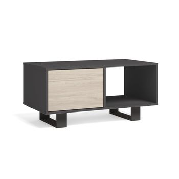 Mesa De Centro Con Puertas, Salón Comedor, Modelo Wind, Color Estructura Gris Antracita, Color Puertas Roble, Medidas 92x50x45cm De Altura.