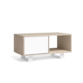 Mesa De Centro Con Puertas, Salón Comedor, Modelo Wind, Color Estructura Roble, Color Puertas Blanco, Medidas 92x50x45cm De Altura.