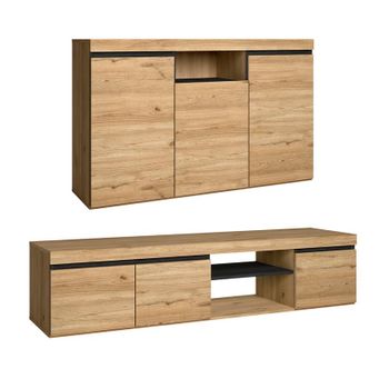 Conjunto De Muebles, Set De Muebles De Salón, Naturale, Comedor, Mueble Auxiliar,  Buffet-mueble Tv 160cm Roble Negro Nordico