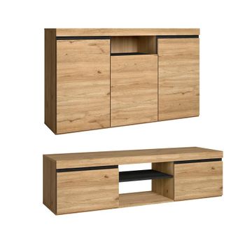 Conjunto De Muebles, Set De Muebles De Salón, Naturale, Comedor, Mueble Auxiliar,  Buffet-mueble Tv 140cm Roble Negro Nordico