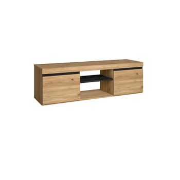 Mueble Tv De Salón Comedor, Modelo Naturale Roble/negro, 2 Puertas,  Y 2 Compartimentos, 140x40x41cm