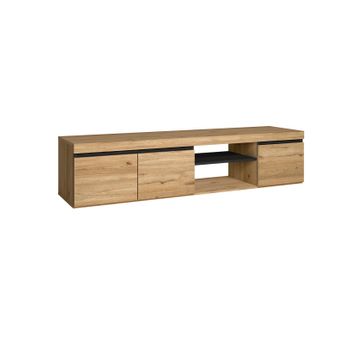 Mueble Tv De Salón Comedor, Modelo Naturale Roble/negro, 2 Puertas Y 2 Compartimentos, Salón, 160x40x41cm