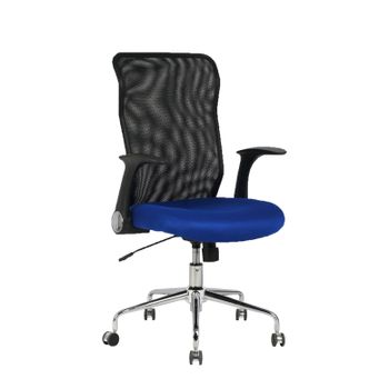 Silla De Oficina Ergonómica Con Mecanismo Basculante, Brazos Retráctiles Y Regulable En Altura  Respaldo De Malla Transpirable Y Asiento Tapizado En Tejido Aran Color Azul Piqueras Y Crespo Modelo 4031