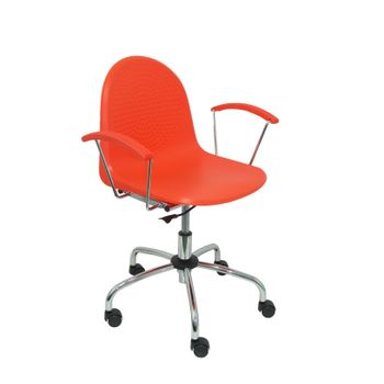 Silla De Oficina Ergonómica Con Brazos Fijos, Regulable En Altura Y Giratoria 360º  Asiento Y Respaldo De Plástico De Color Naranja Piqueras Y Crespo Modelo Ves Giratoria