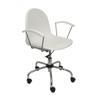 Silla De Oficina Ergonómica Con Brazos Fijos, Regulable En Altura Y Giratoria 360º  Asiento Y Respaldo De Plástico De Color Blanco Piqueras Y Crespo Modelo Ves Giratoria