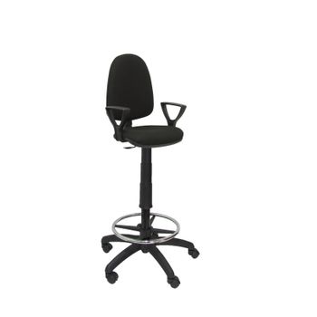 Taburete Ergonómico Con Mecanismo De Contacto Permanente, Regulable En Altura Y Aro Reposapiés  Asiento Y Respaldo Tapizados En Tejido Bali Color Negro (brazos Fijos Incluidos) Piqueras Y Crespo Modelo T04cp