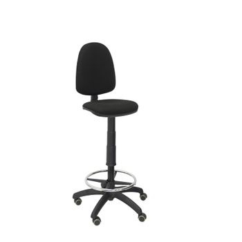 Taburete Ergonómico Con Mecanismo De Contacto Permanente, Regulable En Altura, Aro Reposapiés Y Ruedas De Parquet  Asiento Y Respaldo Tapizados En Tejido Bali Color Negro Piqueras Y Crespo Modelo T04cp