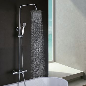 Kibath Columna De Ducha Termostático Cuadrada 85-115 Cm Mol Acabado Cromo Brillo Fabricado En Latón