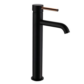 Grifo De Lavabo Monomando Zuñi Alto Acabado Negro Mate Fabricado En Latón