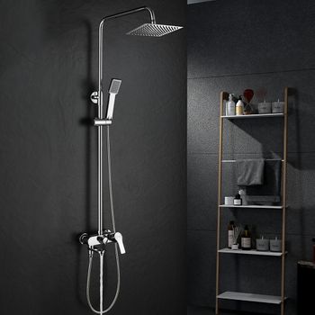 Kibath Columna De Ducha Monomando Cuadrada 80-120 Cm Pin Acabado Cromo Brillo Fabricado En Latón