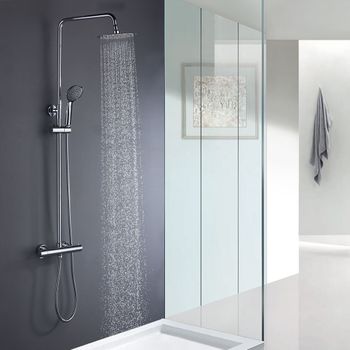 Kibath Columna De Ducha Termostático Redonda 83-120 Cm Con Acabado Negro Mate Fabricado En Latón