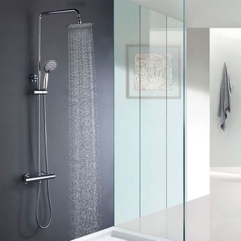 Kibath Columna de ducha extralarga MOL con grifo termostático y tubo  redondo extensible de 100 a 150 cm. ideal con bañera. Rociador y ducha de  mano