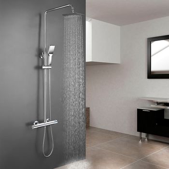 Kibath Columna De Ducha Termostático Cuadrada 75-125 Cm Acabado Cromo Brillo Fabricado En Latón