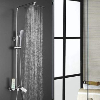 Columna De Ducha Monomando Extralarga Modelo Sio Tubo Redondo Extensible  Regulable En Altura De 100 A 150 Cm. Incluye Ducha De Mano Y Rociador Con  Diseño Cuadrado. Recambios Garantizados Kibath con Ofertas