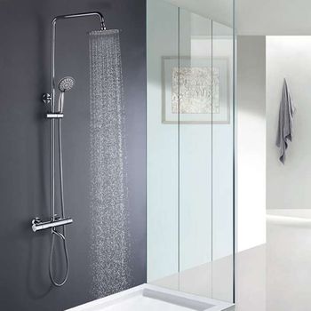 Kibath Columna De Ducha Termostático Redonda 100-150 Cm Extralarga Acabado Cromo Brillo Fabricado En Latón