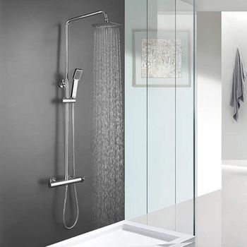 Kibath Columna De Ducha Monomando Cuadrada 100-150 Cm Verara Extralarga Acabado Cromo Brillo Fabricado En Latón