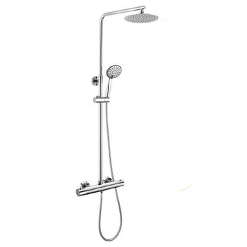 Columna de ducha con tubo redondo extensible de 80 a 120 cm. y grifería  termostática con desviador integrado. Ducha de mano para hidromasaje y