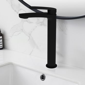 Grifo De Lavabo Monomando Dak Alto Acabado Negro Mate Fabricado En Latón