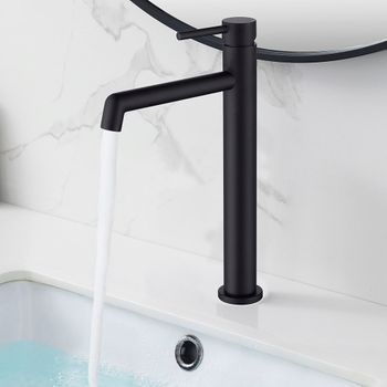 Grifo De Lavabo Monomando Oso Alto Acabado Negro Mate Fabricado En Latón