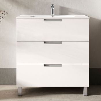 Mueble De Baño Suspendido Con Lavabo Cerámico, 2 Cajones Con Cierre  Amortiguado Y Organizador, 60 Cm - Moka Mate Tirador Cromo Brillo con  Ofertas en Carrefour