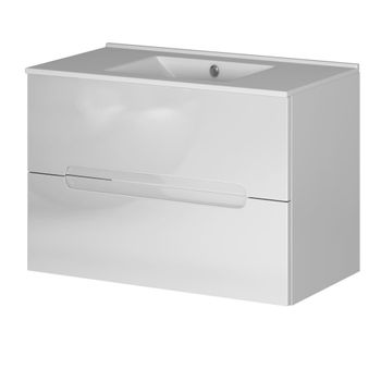 Mueble De Baño Con Lavabo,, Mod. Victoria 80x45 Cm  Acabado Blanco Mate 2 Cajones Suspendido