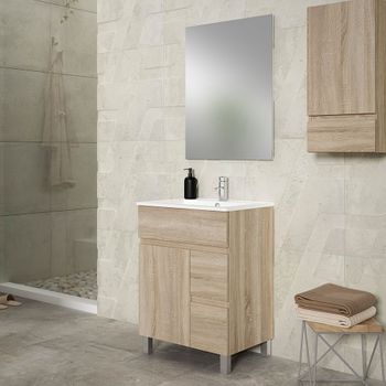 Mueble De Baño Con Lavabo,, Mod. Urban 60x45 Cm  Acabado Cambrian Mate 2 Cajones Y 2 Puertas