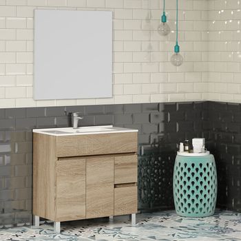 Mueble De Baño Al Suelo Con Lavabo Cerámico, 2 Cajones Con Cierre  Amortiguado Y Organizador, 70 Cm - Roble Natural con Ofertas en Carrefour