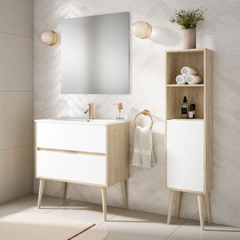 Mueble De Baño Suspendido Con Lavabo Cerámico, 2 Cajones Con Cierre  Amortiguado Y Organizador, 60 Cm - Mist Mate Tirador Cromo Brillo con  Ofertas en Carrefour