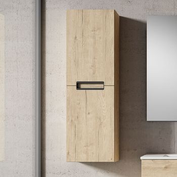 Mueble De Baño Suspendido Con Lavabo Cerámico, 2 Cajones Y Puerta Lateral  Con Cierre Amortiguado Y Organizador, 100 Cm Roble Natural - Tirador Negro  con Ofertas en Carrefour