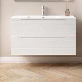 Mueble De Baño Con Lavabo,, Mod. Boreal 60x45 Cm  Acabado Blanco Mate 2 Cajones Suspendido